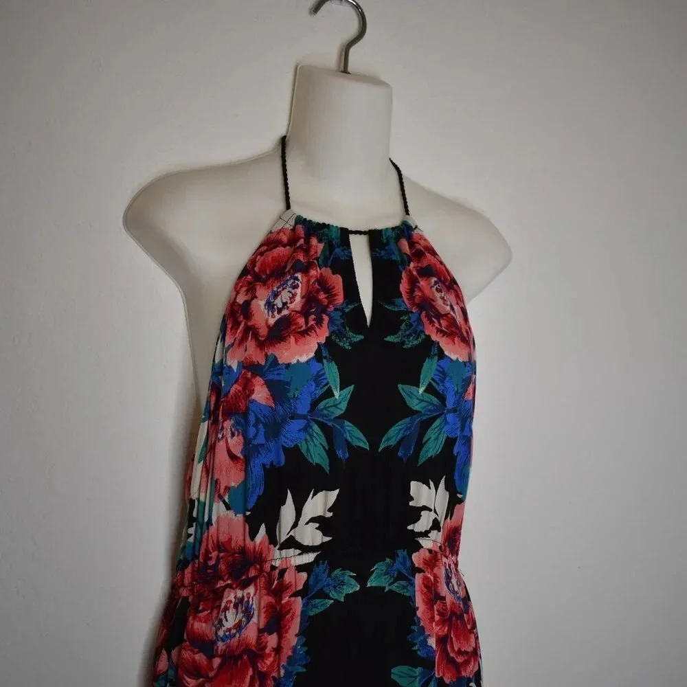 Hawaiian Floral Maxi Dress Sz S Tasseled Tropical Boho Cruisewear Beach Travel - Picture 5 of 16